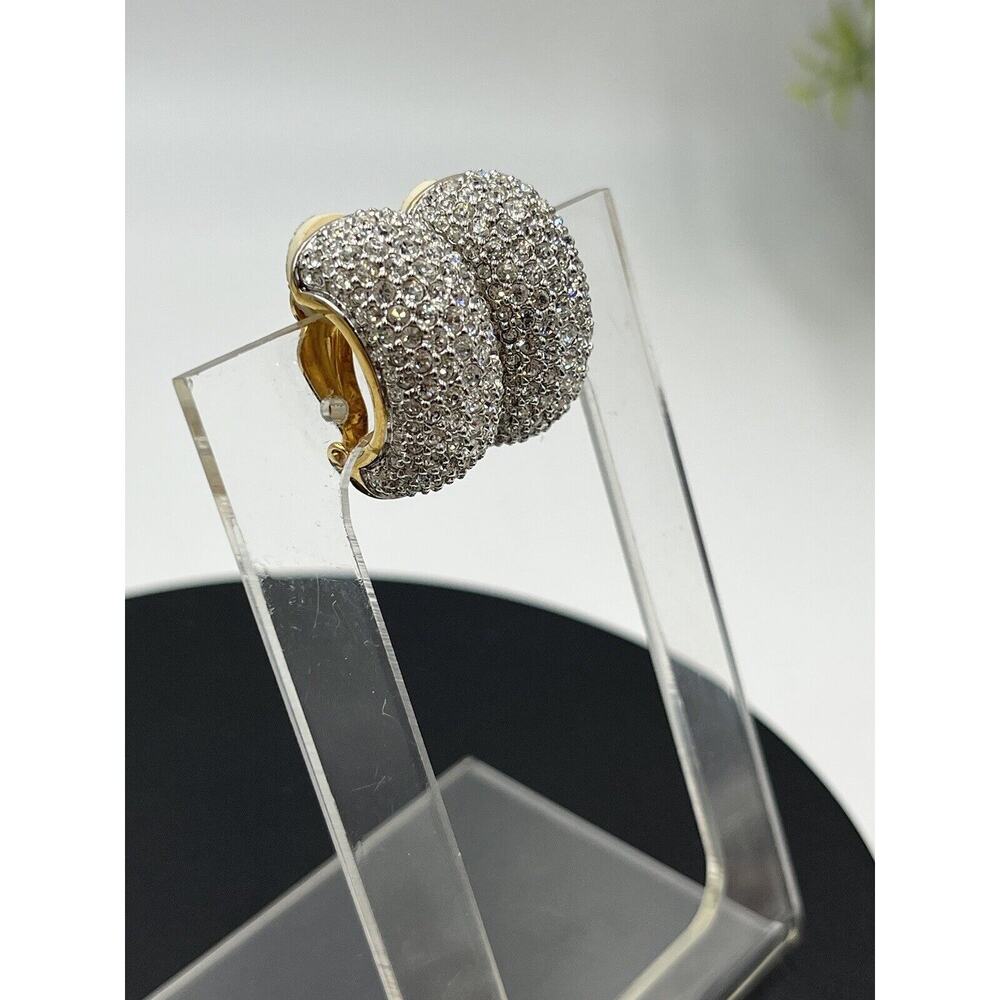 Swarovski Vintage Swan Signed Pave Crystal Rhinestone Clip Ons‎ Hoop Earrings - Picture 4 of 16